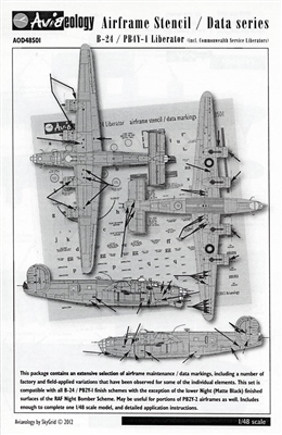 Aviaeology #48S01 1/48 B-24 / PB4Y-1 Liberator Stencil / Data