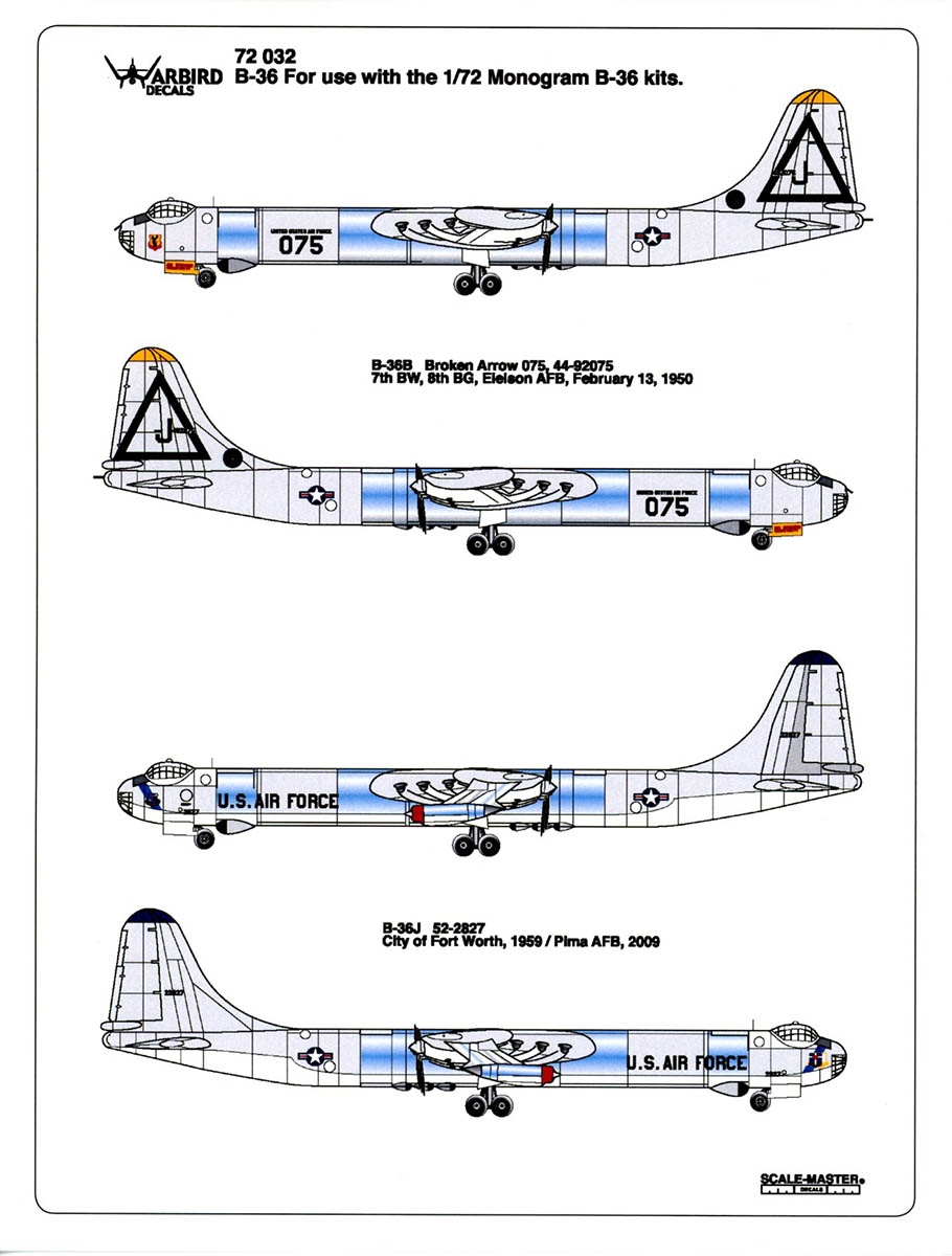 Warbird Decals #72032 1/72 B-36 B/J Peacemaker